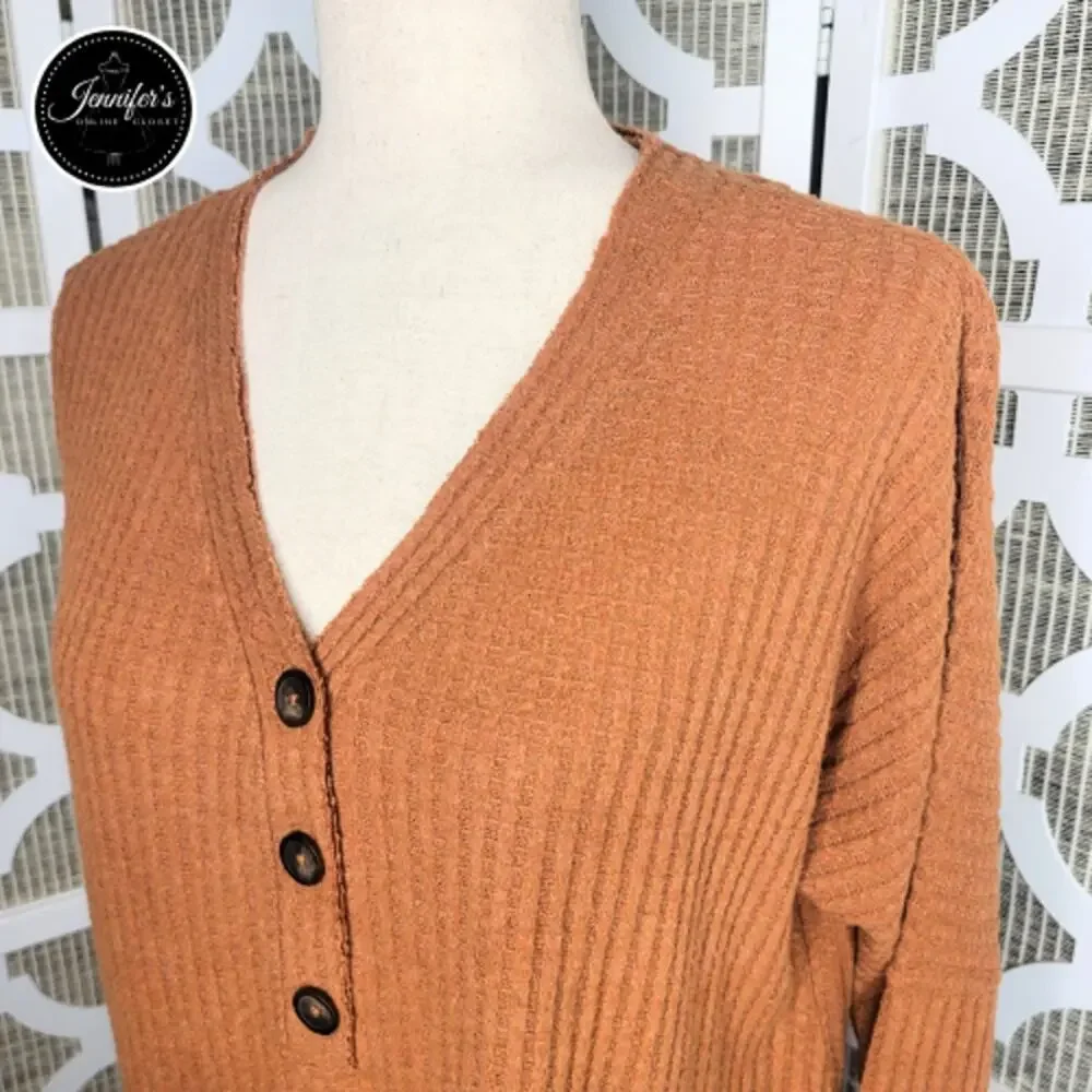 Natural Reflections Rust Basket Weave Raglan Sleeve Lightweight Sweater Size M